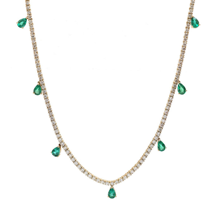 Luxury Emerald Drop 18K Yellow Gold Diamond Necklace