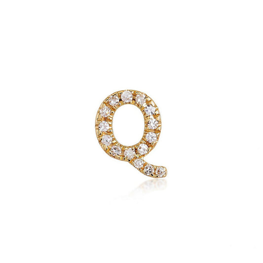 Q Initial Diamond Letter Stud Earrings in 14K Yellow Gold