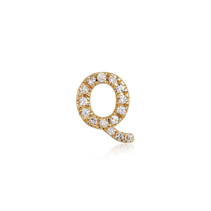 Q Initial Diamond Letter Stud Earrings in 14K Yellow Gold