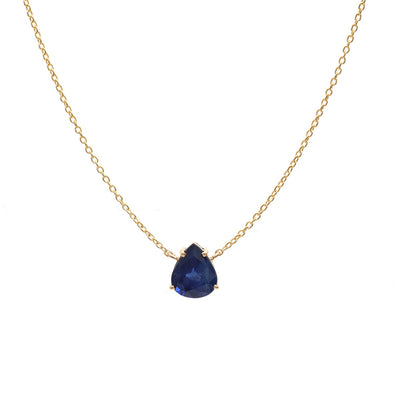 Pear Cut Royal Blue Sapphire 18K Yellow Gold Solitaire Necklace