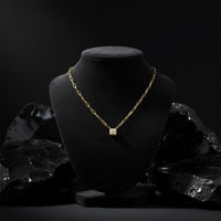 Paperclip Cushion Cut Diamond Pendant Chain Necklace in 14K Gold