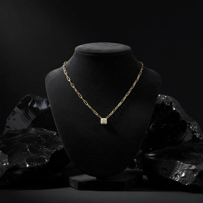 Paperclip Cushion Cut Diamond Pendant Chain Necklace in 14K Gold