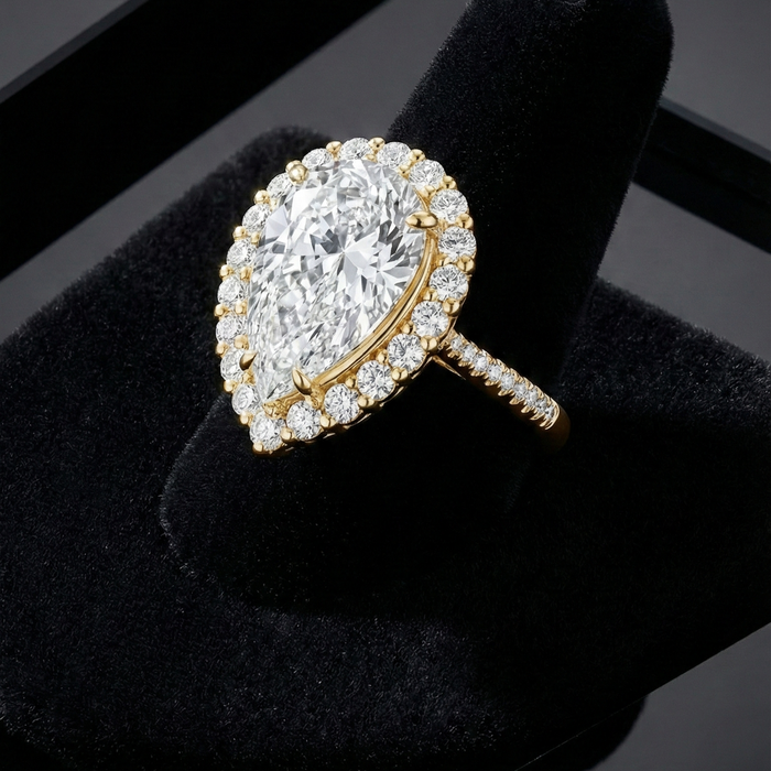 Pear Shape Halo Diamond Engagement Ring in 18K Gold