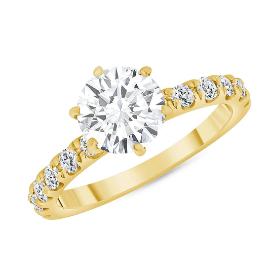 Six Prong Eternity Round Diamond Engagement Ring in 18K Gold