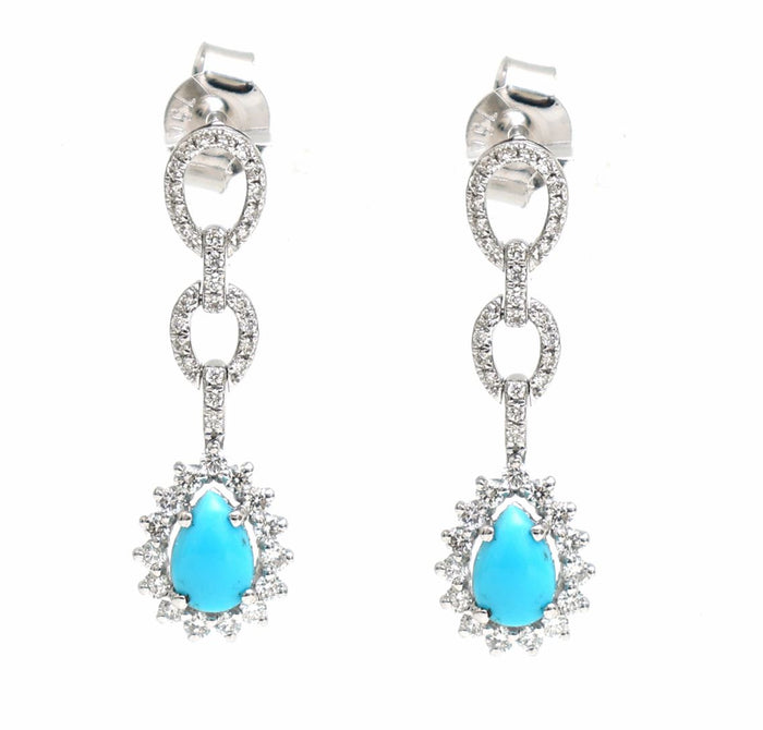 Serene Ocean Turquoise Diamond Drop Earrings in 18K White Gold
