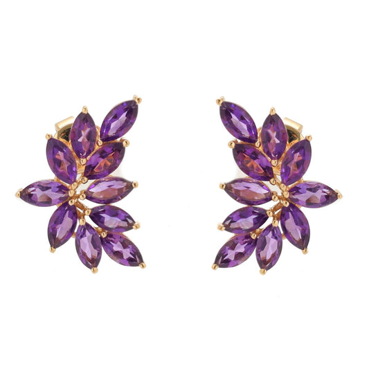 Amethyst Floral 14K (18k custom) Yellow Gold Cluster Stud Earrings