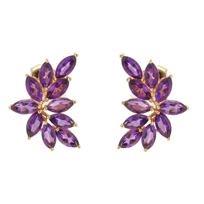 Amethyst Floral 14K (18k custom) Yellow Gold Cluster Stud Earrings