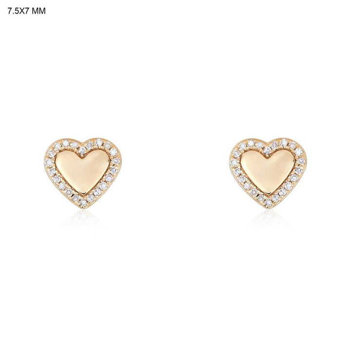 Classic Heart Diamond Stud Earrings in 14K Yellow Gold