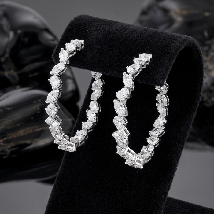 Marquise Cut Inside Out Diamond Hoop Earrings in 18K White Gold