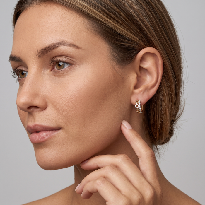 Diamond Link Huggie Hoop Earrings in 14K Yellow Gold