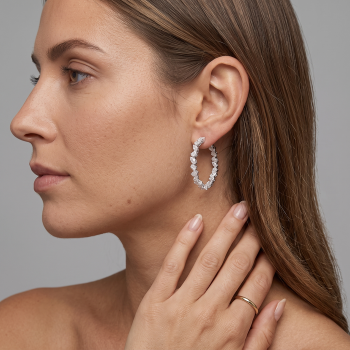 Marquise Cut Inside Out Diamond Hoop Earrings in 18K White Gold