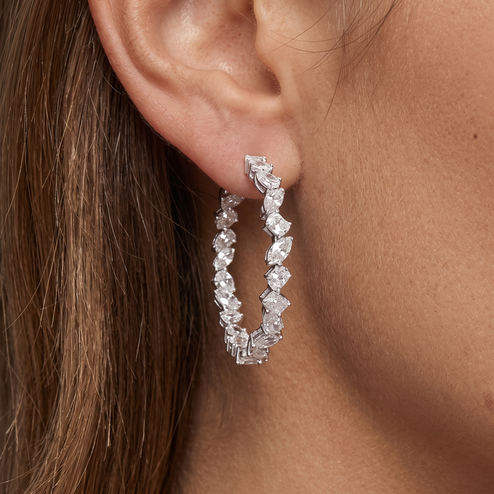 Marquise Cut Inside Out Diamond Hoop Earrings in 18K White Gold