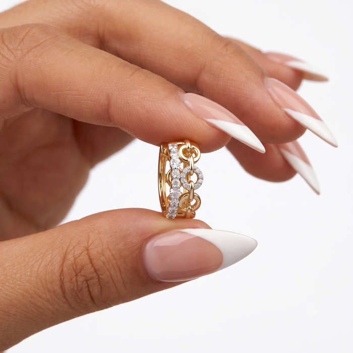 Diamond Link Huggie Hoop Earrings in 14K Yellow Gold