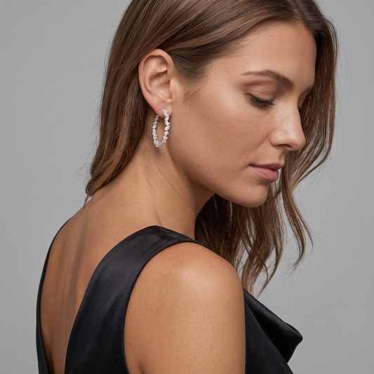 Marquise Cut Inside Out Diamond Hoop Earrings in 18K White Gold