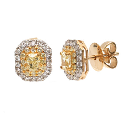 Yellow Diamond Halo 18K Natural Diamond Yellow Gold Stud Earrings