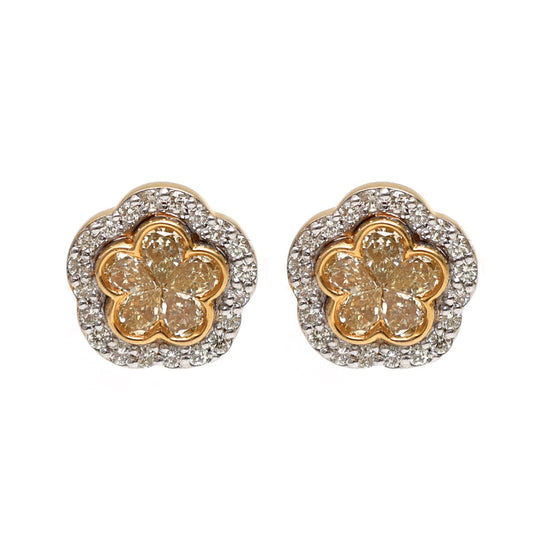 Floral Cluster 18K Natural Diamond Two-Tone Gold Stud Earrings