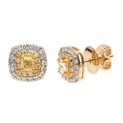 Yellow Diamond Golden Halo 18K Natural Diamond Yellow Gold Stud Earrings