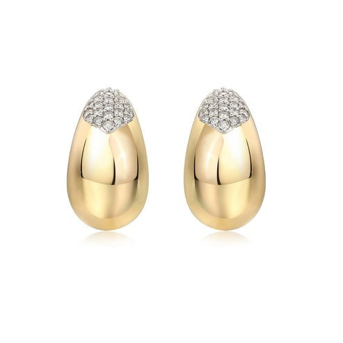 Sleek Oval Diamond Stud Earrings in 14K Yellow Gold