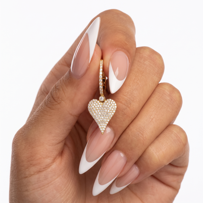 Heart Drop Diamond Huggie Earrings in 14K Yellow Gold