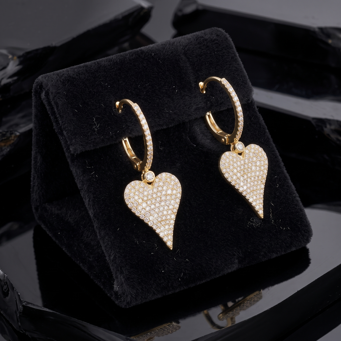 Heart Drop Diamond Huggie Earrings in 14K Yellow Gold