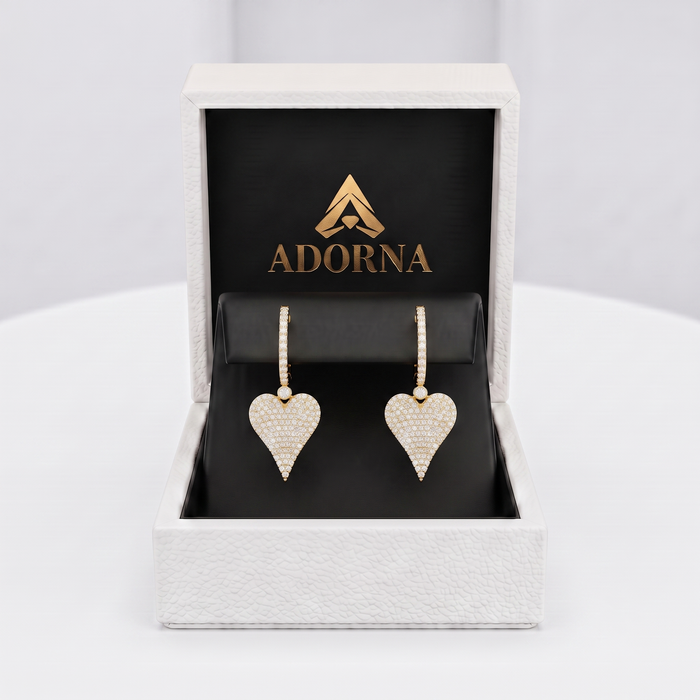 Heart Drop Diamond Huggie Earrings in 14K Yellow Gold