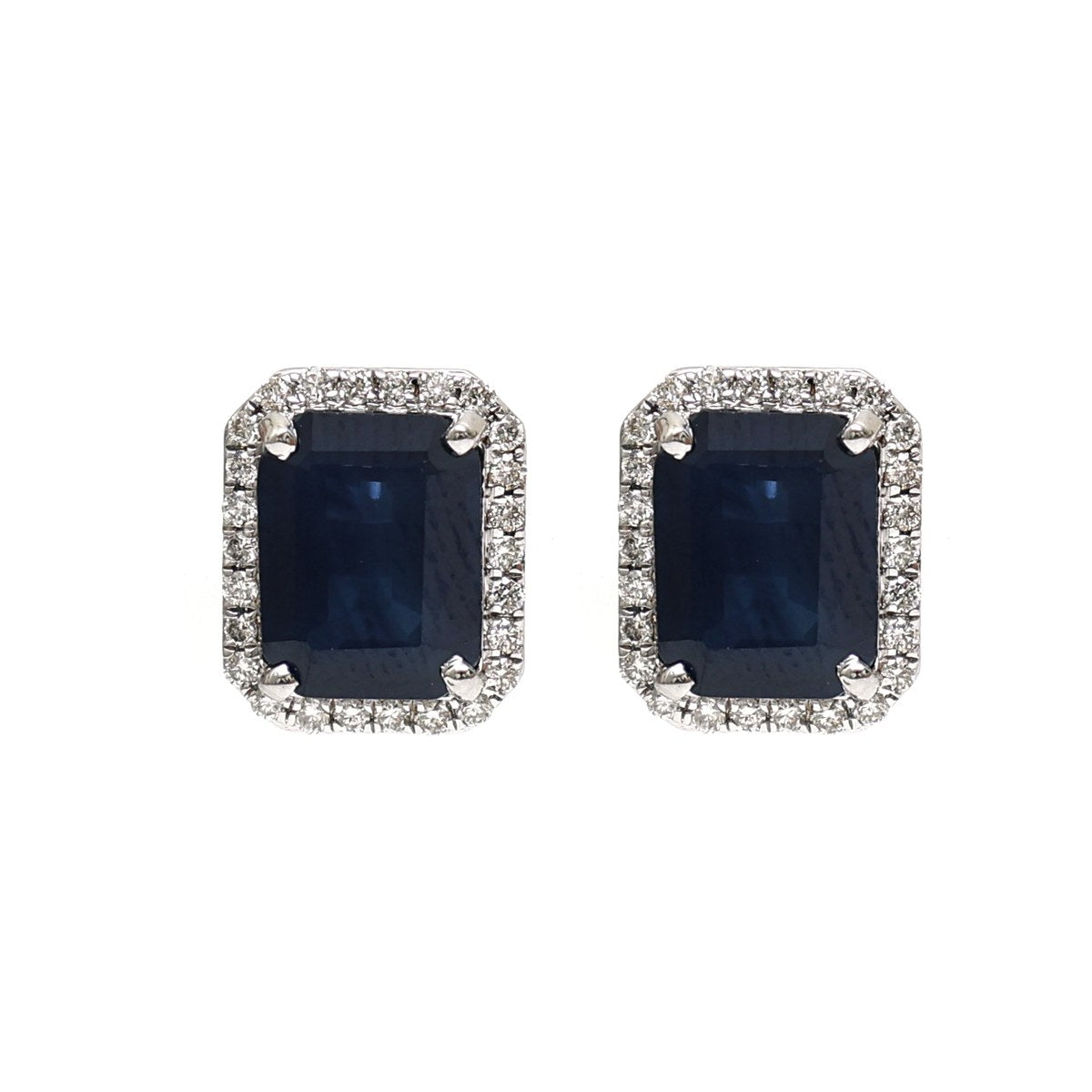 Blue Sapphire 18K Natural Diamond White Gold Stud Earrings
