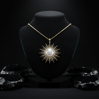 Diamond Malachite Pearl Pendant Necklace in 14K Yellow Gold