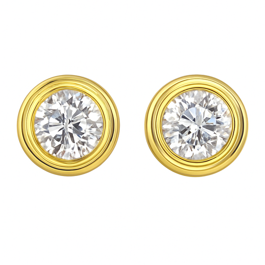 Bezel Set Round Brilliant Stud Earrings in 18K Yellow Gold