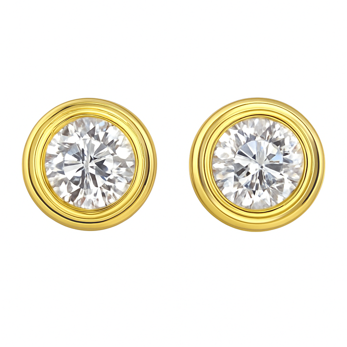 Bezel Set Round Brilliant Stud Earrings in 18K Yellow Gold