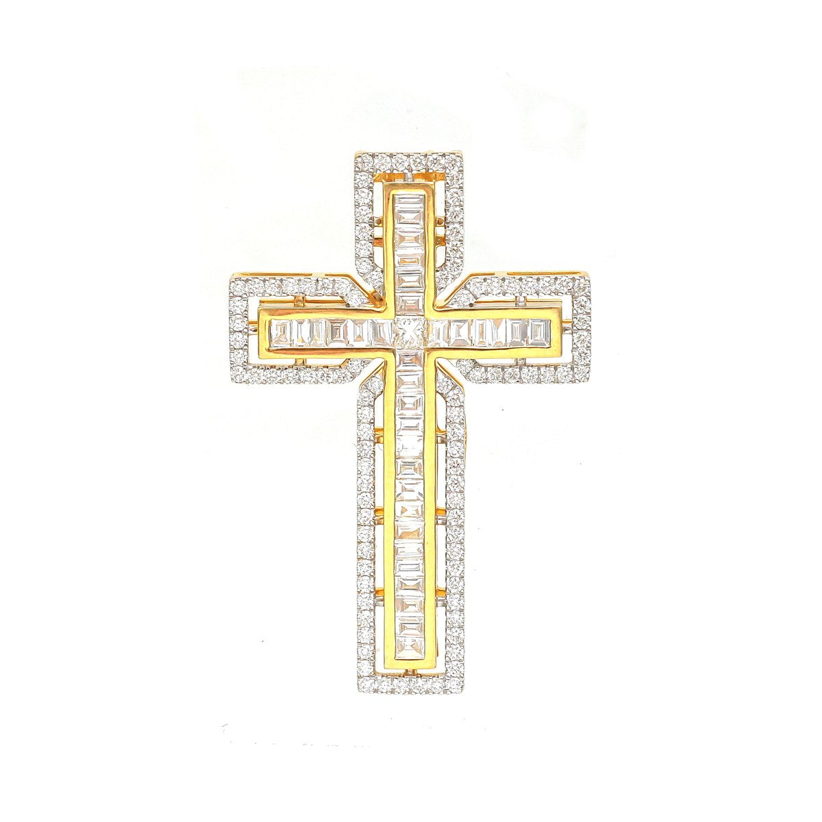 Two-Tone Diamond Cross 18K Gold Pendant Necklace