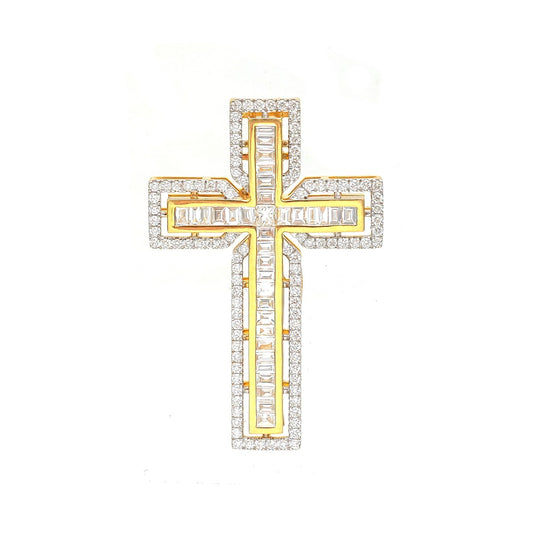 Two-Tone Diamond Cross 18K Gold Pendant Necklace