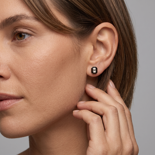 Eternal Black Enamel Stud Earrings in 14K Yellow Gold