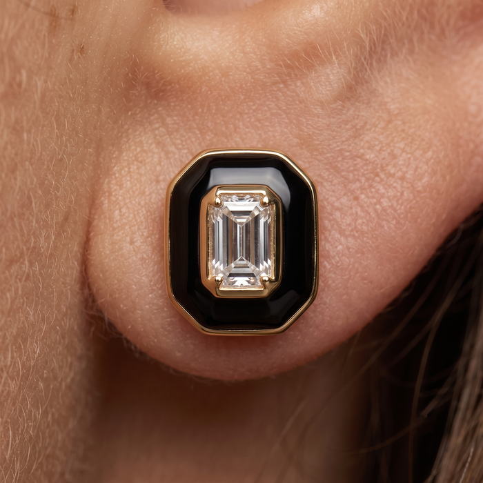Eternal Black Enamel Stud Earrings in 14K Yellow Gold