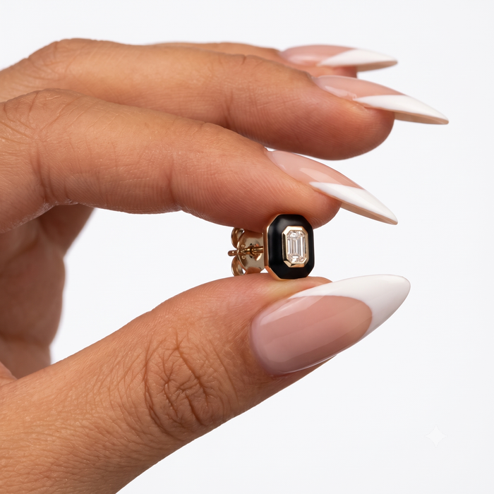 Eternal Black Enamel Stud Earrings in 14K Yellow Gold