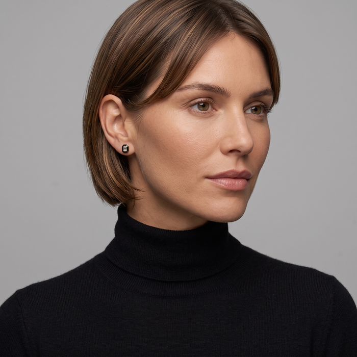 Eternal Black Enamel Stud Earrings in 14K Yellow Gold