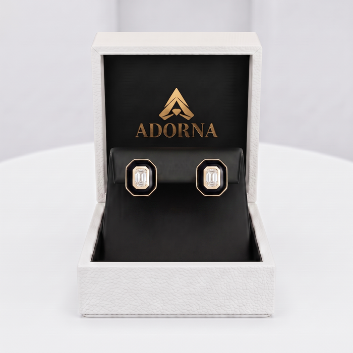 Eternal Black Enamel Stud Earrings in 14K Yellow Gold