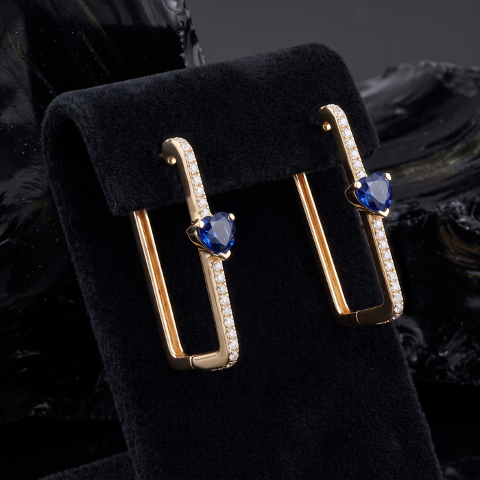Opulence Blue Sapphire Hoops Diamond Earrings in 14K Yellow Gold