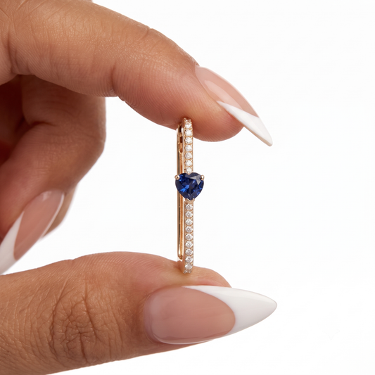 Opulence Blue Sapphire Hoops Diamond Earrings in 14K Yellow Gold