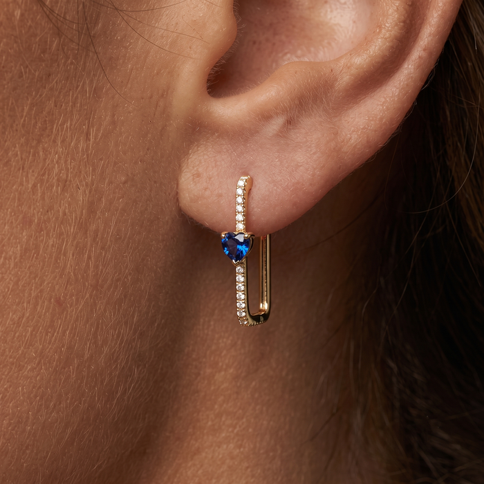 Opulence Blue Sapphire Hoops Diamond Earrings in 14K Yellow Gold