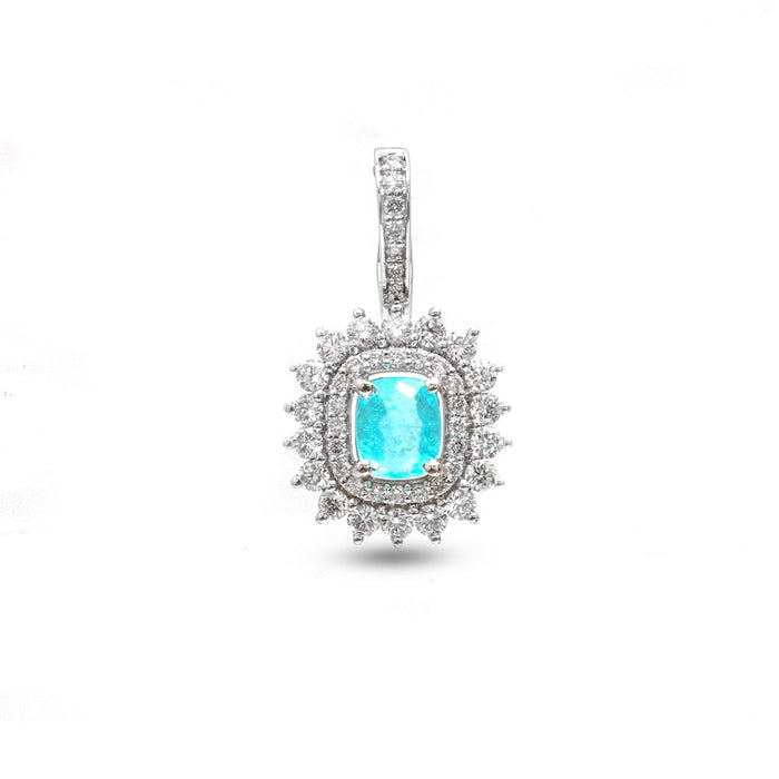 Aqua Radiance Paraiba Tourmaline Diamond 18K White Gold Pendant Necklace