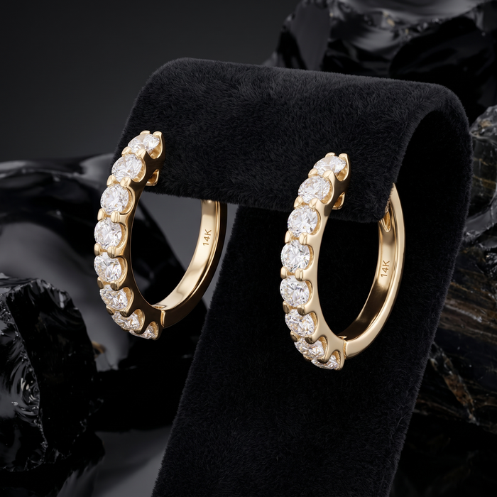 Starshine Elegance Huggies Earrings in 14K Yellow Gold