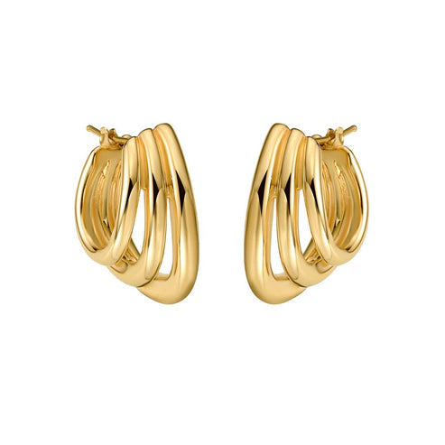 Triple Hoop Twist Diamonds Earrings in 14K Yellow Gold