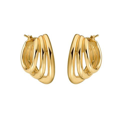 Triple Hoop Twist Diamonds Earrings in 14K Yellow Gold