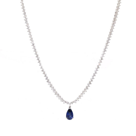 Imperial Blue Sapphire 18K White Gold Pendant Necklace