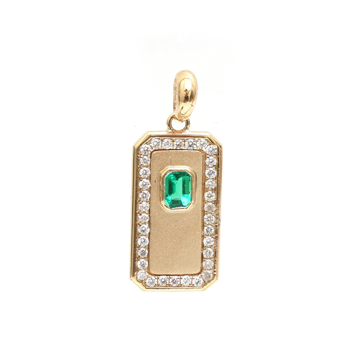 Emerald Diamond Border Tag 14K (18K Custom) Yellow Gold Pendant Necklace
