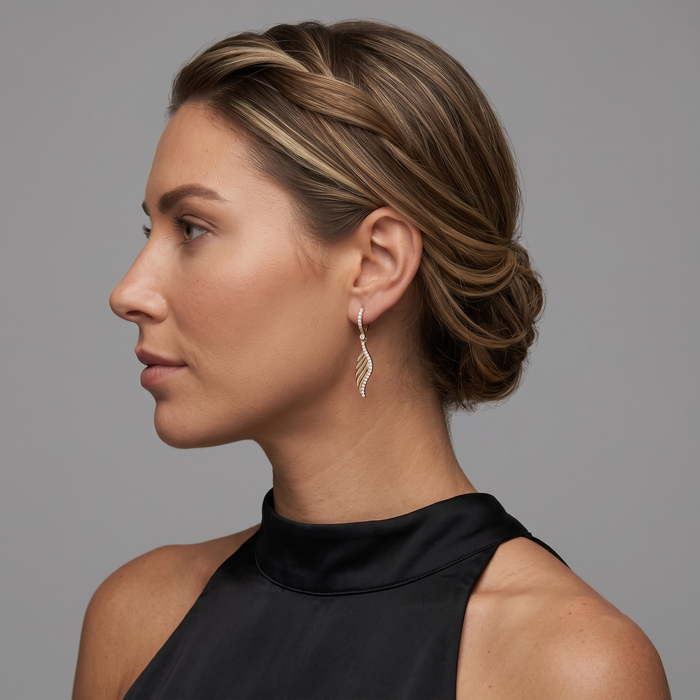 Celestial Wing 14K (or 18k upon request) Yellow Gold Diamond Drop Earrings