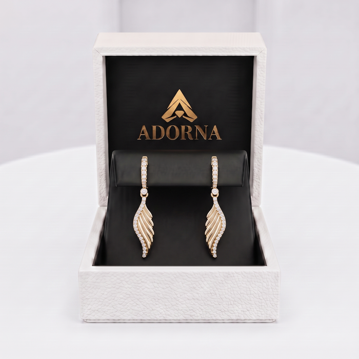 Celestial Wing 14K (or 18k upon request) Yellow Gold Diamond Drop Earrings