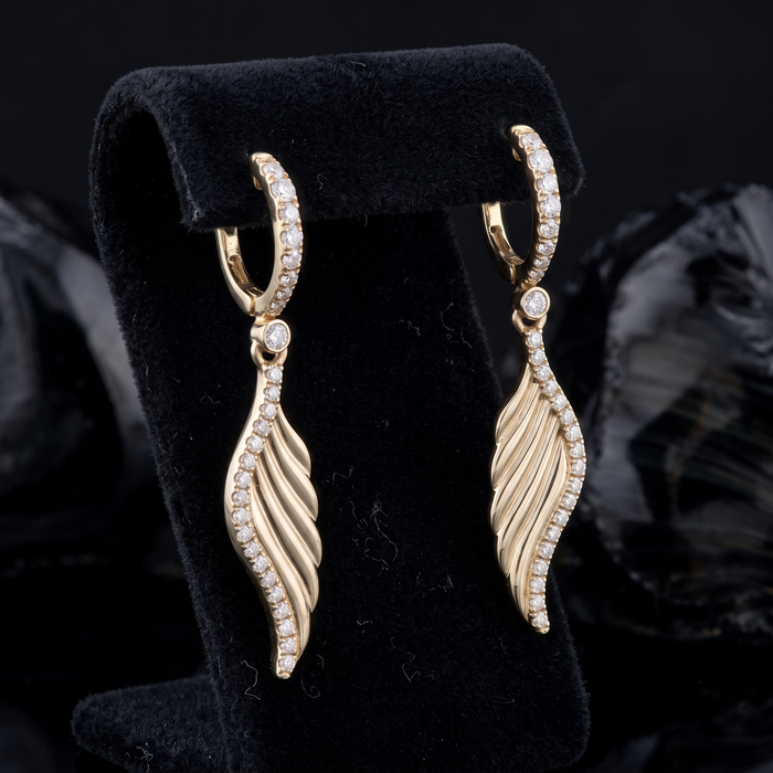 Celestial Wing 14K (or 18k upon request) Yellow Gold Diamond Drop Earrings