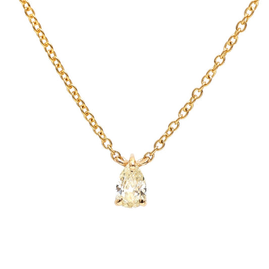 Elegant Pear Cut Diamond 18K Yellow Gold Solitaire Necklace