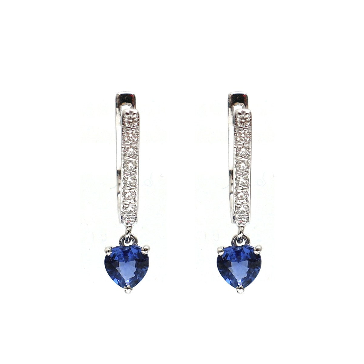 Heart Blue Sapphire 18K White Gold Drop Earrings